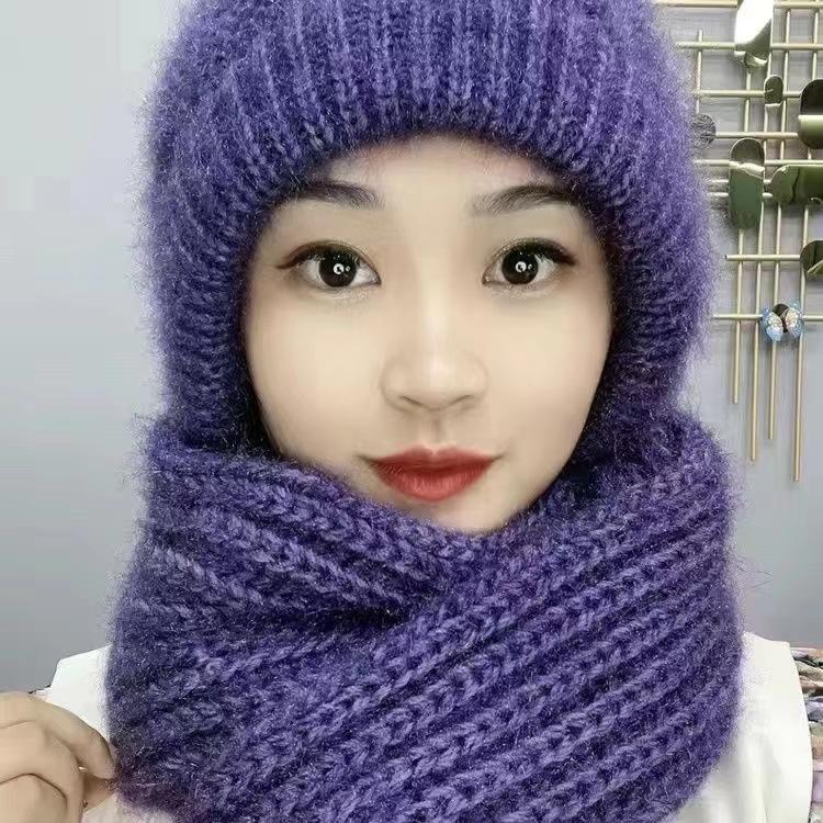 

Womens Warm Knit Hat Scarf One Piece Woolen Thermal Hat with Ear Protection Windproof Winter Outdoor Accessories Christmas Gift фиолетовый