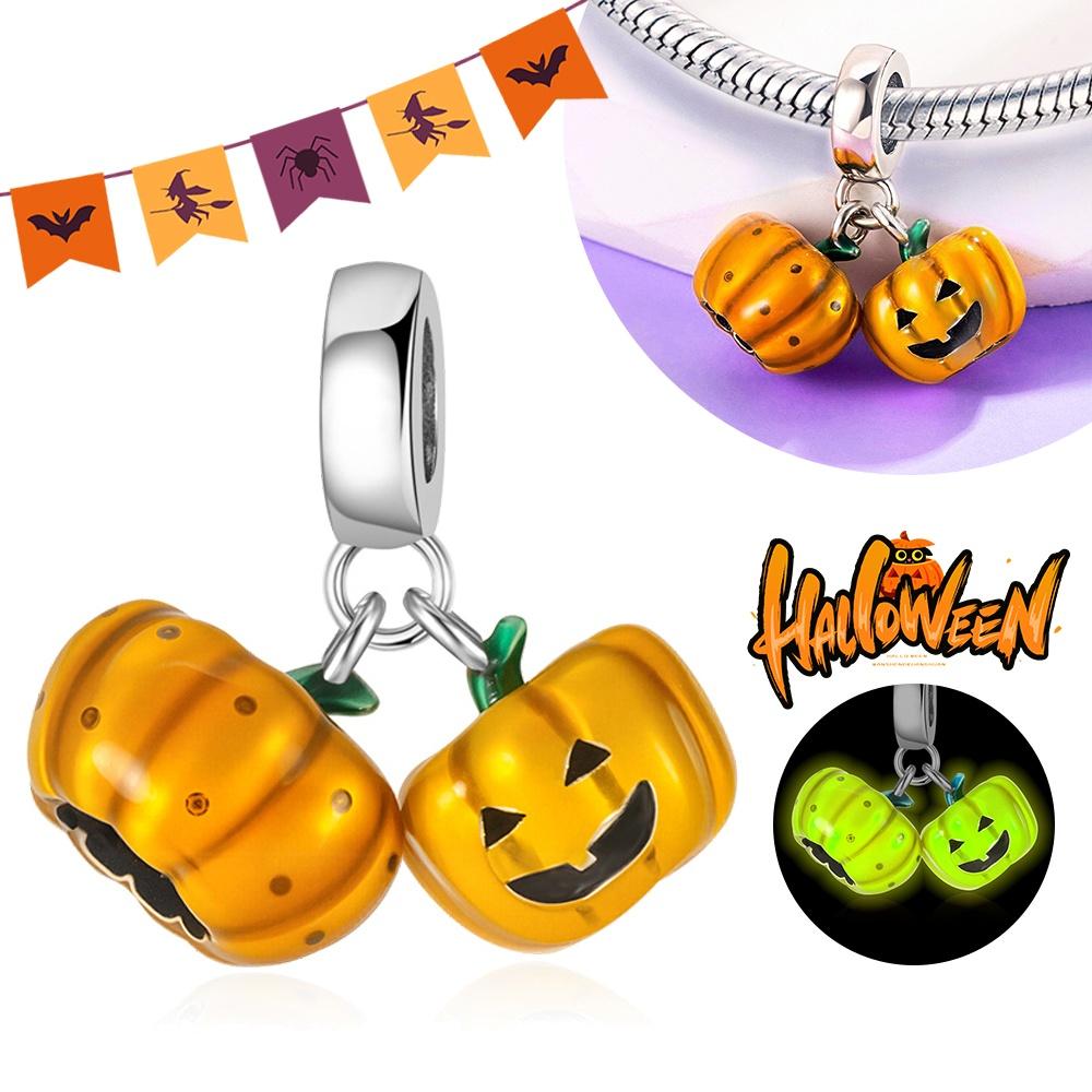 

Halloween Copper Cute Double Pumpkin Pendant Noctilucent Charm Beads Fit Bracelet Pendant Women Diy Fine Jewelry Party Gifts
