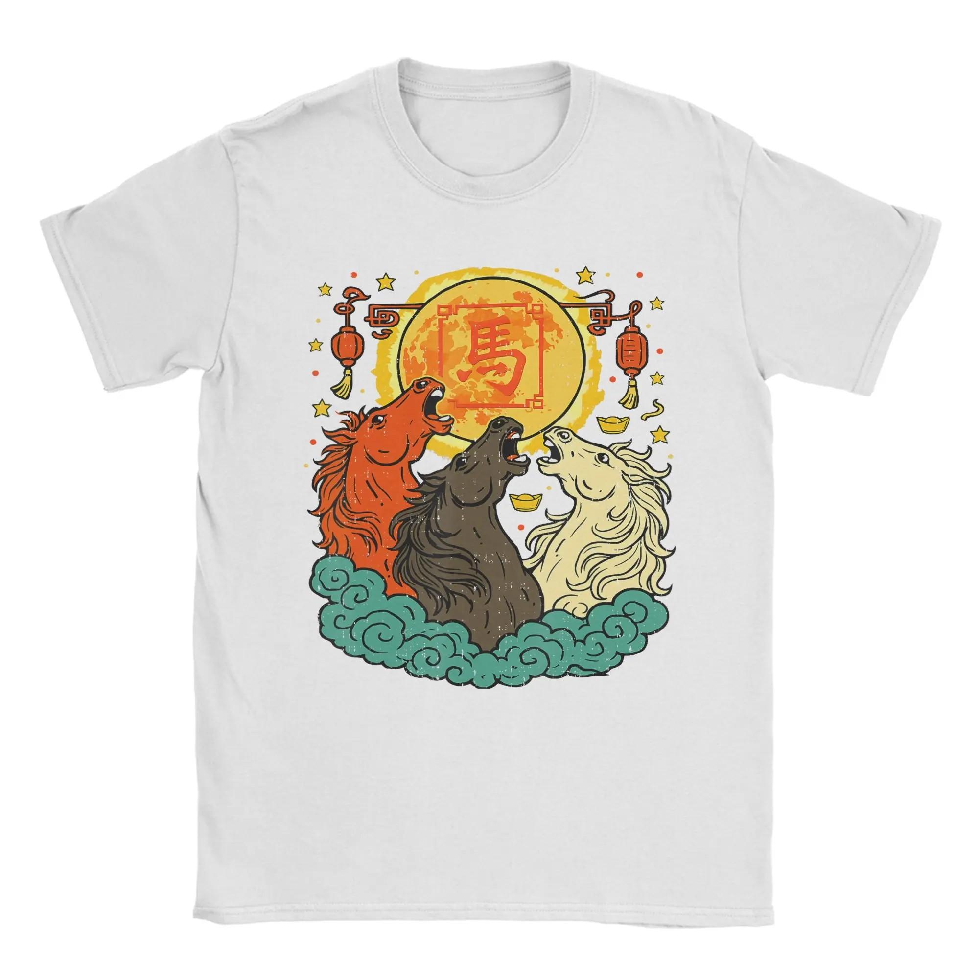 

Year of the Horse Chinese Lunar New Year Graphic Tee Breathable Cotton Short Sleeve T-Shirt for Men - Men s Summer Cotton Gra... S разноцветный