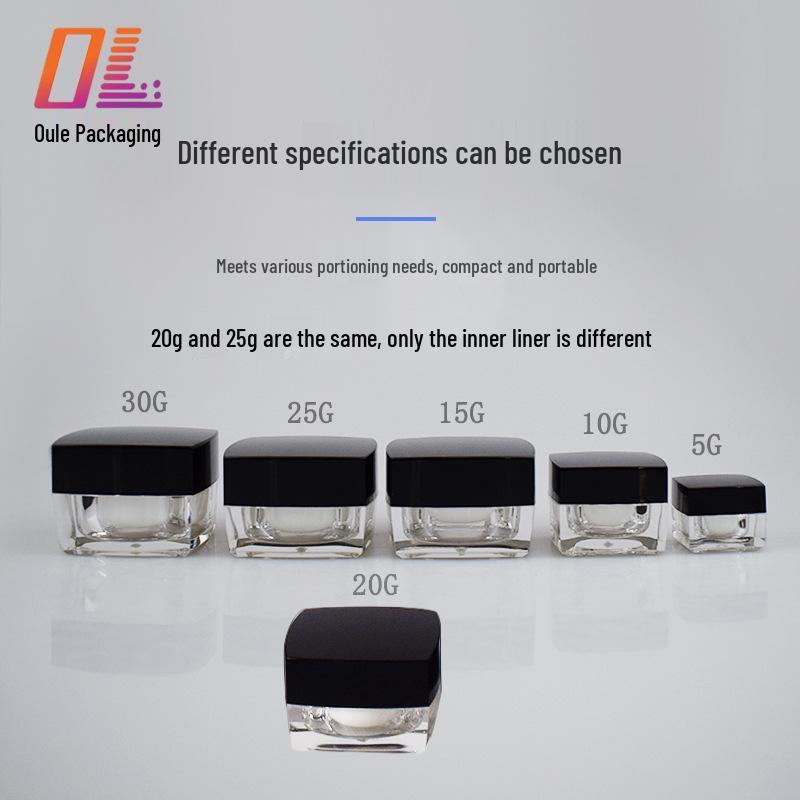 

In Stock Square Acrylic Refillable Cosmetic Jars: 5g, 10g, 15g, 20g, 30g for Creams and Lotions 5g; Clear; Acrylic