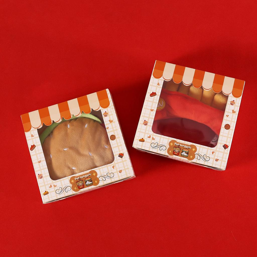 Plush Pet Hamburger Hat for Ear and Head Protections Halloween Funny Dog Hat for Small Dogs Cat Warm Winter Headgear Hat