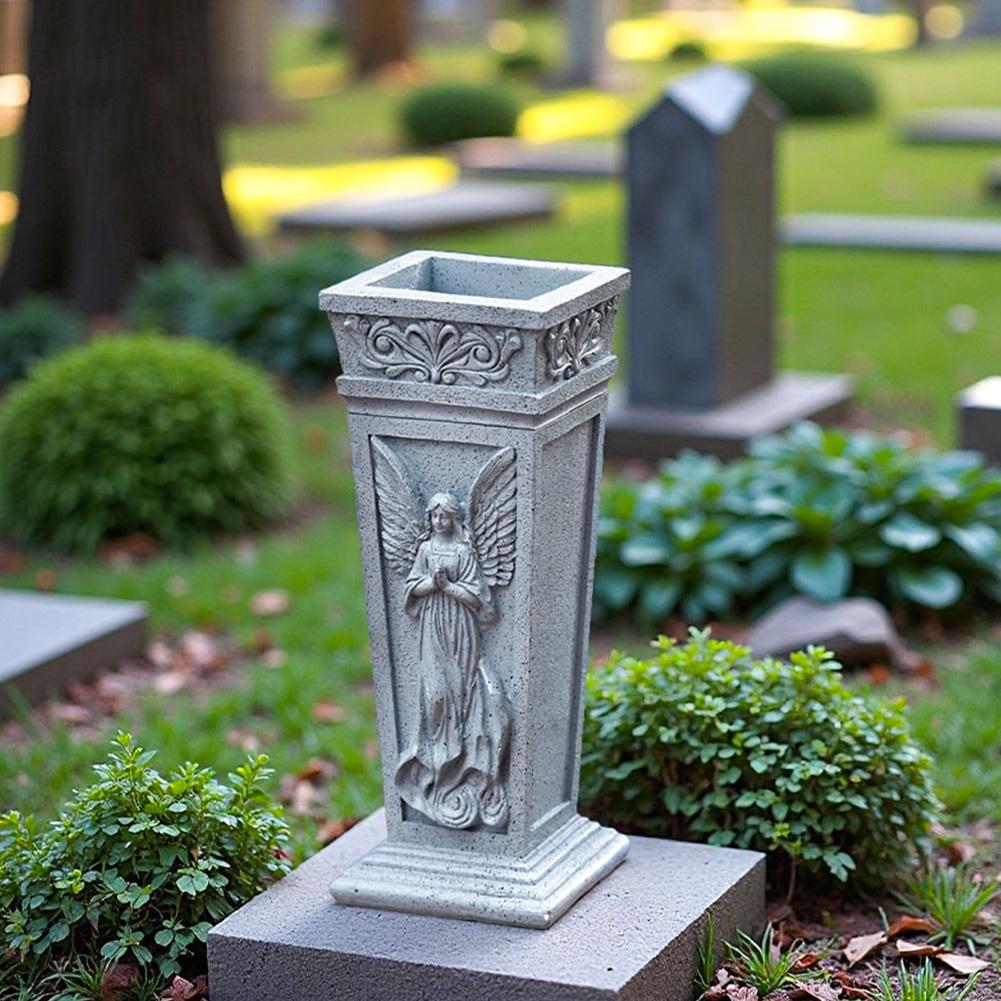 Sturdy Resin Memorial Vase with 55 Inch Metal Spike for Ground Placement Elegant Cemetery Flower Holder for Garden Decoration
