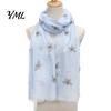 Sun Protection Headscarf for Summer Lightweight Scarf Women, Cute Bee Pattern Neck Scarf, Polyester Daily Commuting Soft Long Thin Shawl Wrap