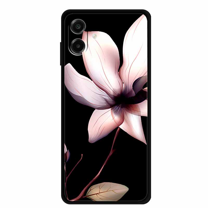 3D Silicone Case For Samsung Galaxy A07 4G Case Relief Emboss Flowers Black Soft Back Cover Coques For Samsung Galaxy A17 Cases