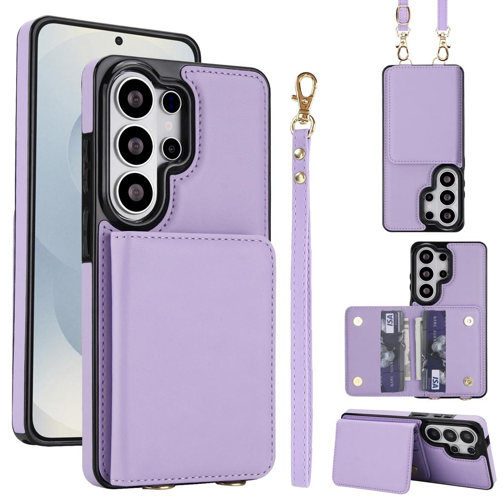 Crossbody Lanyard Credit Cards Wallet Leather Case for Samsung Galaxy S26 S25 Plus S24 FE S23 Ultra S22 S21 Strap Flip Cover