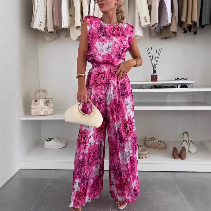 2025 Women's Fashion Set: Sleeveless Top & Pleated Wide-Leg Pants