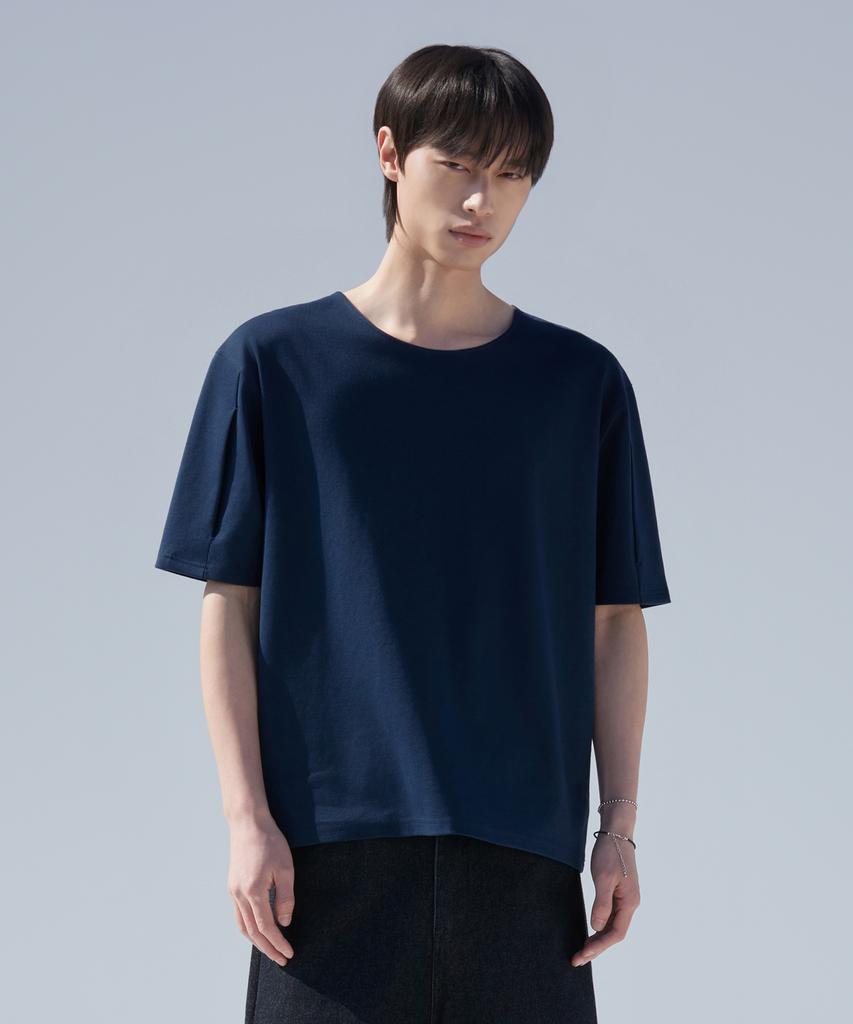 Dibeullu Tuck U-Neck Short Sleeve Navy