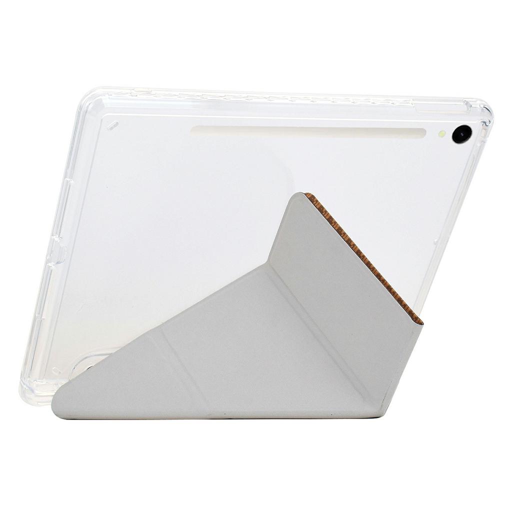 Tablet Case For Samsung Galaxy Tab S10 FE/Tab S9 FE/Tab S9,Y-Fold Stand Pyramid-Patterned Leather+Clear Acrylic Cover with Pencil Holder