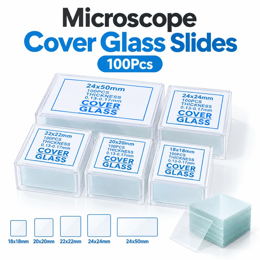 100Pcs Square Rectangle Microscope Cover Glass  for Lab Research School Science Education
