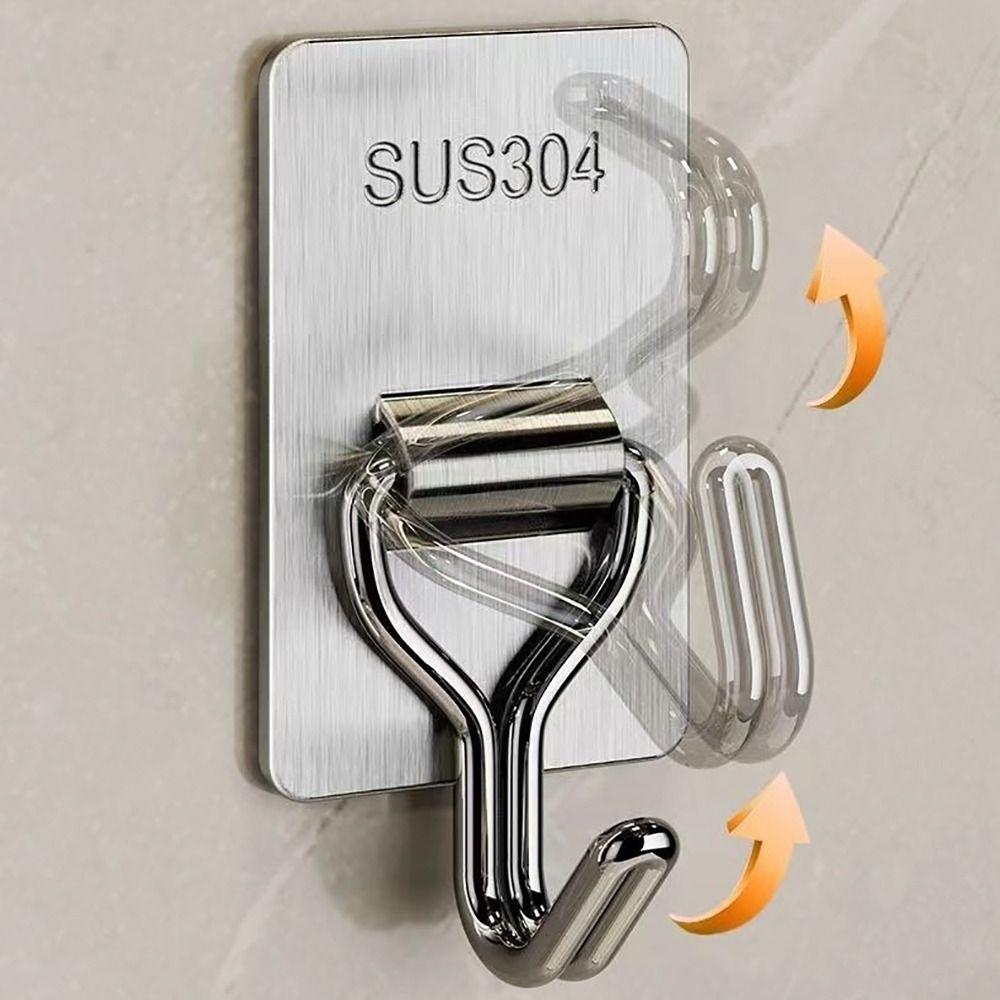 5/8PCS Stainless Steel Sticky Hook No Punching Door Behind Hook  Bathroom Kitchen