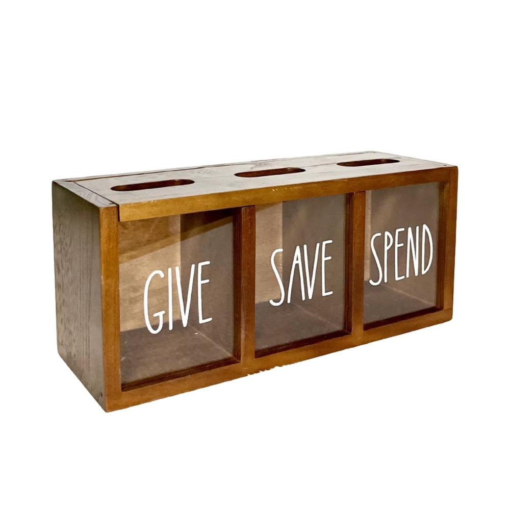 Clearly Visualized Coin Piggy Bank 3 Compartments Saving Money Jar Wooden Money Saving Box  Bedroom коричневый