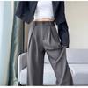 2025 Spring/Summer Korean Gray High-Waist Wide-Leg Trousers