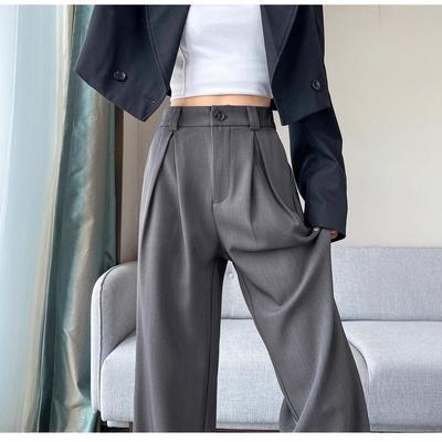 2025 Spring/Summer Korean Gray High-Waist Wide-Leg Trousers
