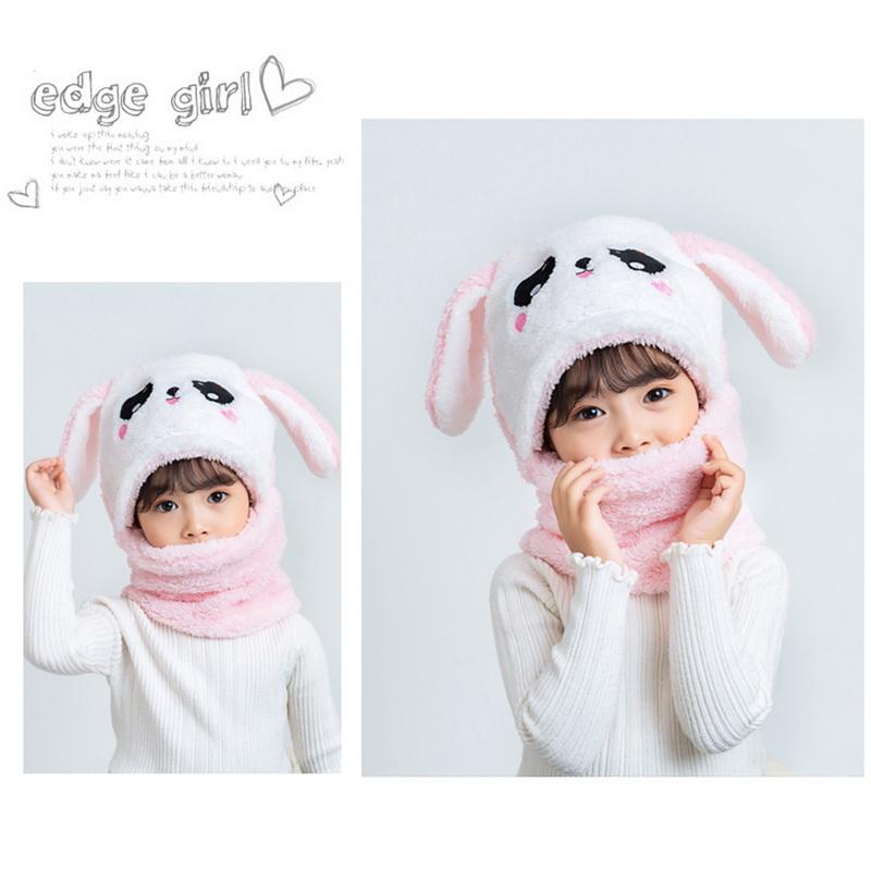 Children Cartoon Cute Bear Rabbit Hat Scarf Girls Boys Winter Soft Thicken Scarves Beanie Double Warm Fleece Kids Hats