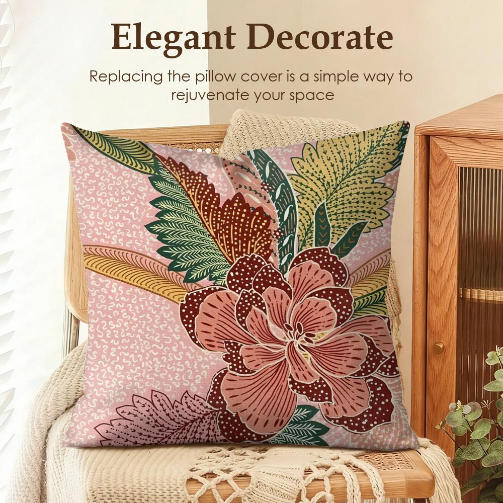 Indonesia Batik Design Cushion Cover Natural Linen Organic Fabric DoubleSided Printing Sofa Home Decor Gift Pillow Case