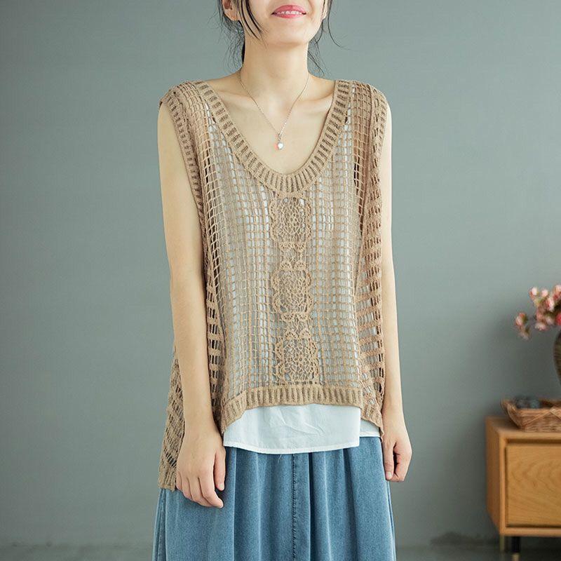 Spring and Summer Women's Lace Vest Cotton Hook Knit Vest Cutout Pullover Knit Vest