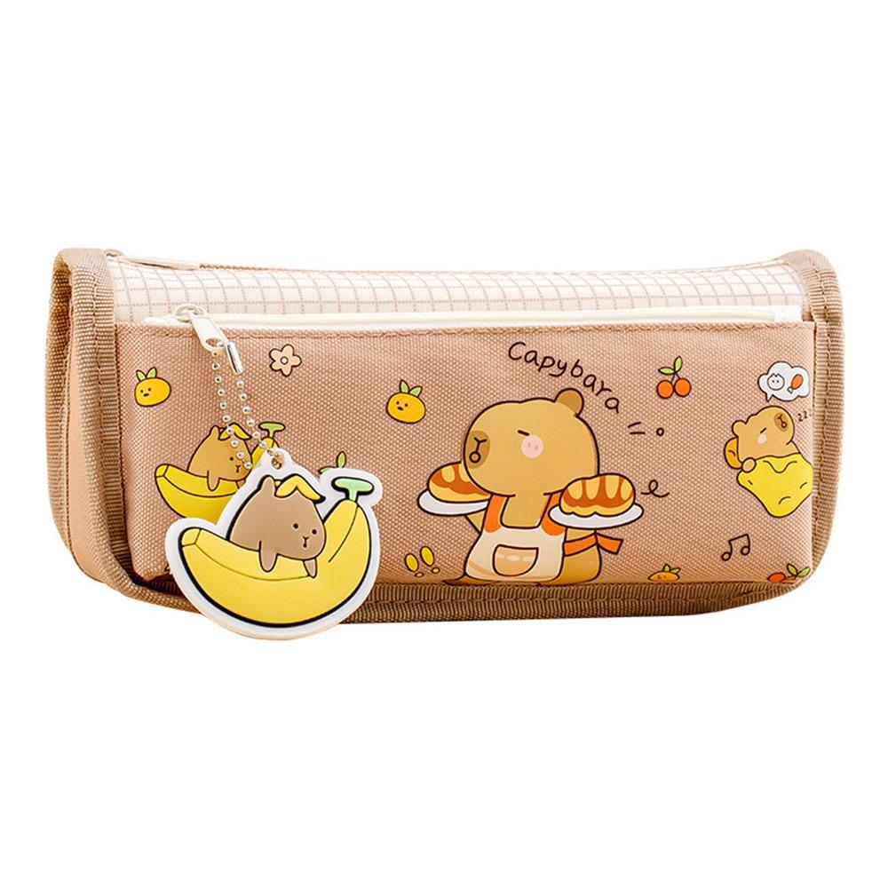 

Canvas Capybara Pencil Case Double-layer Stationery Case School Office Supplies коричневый