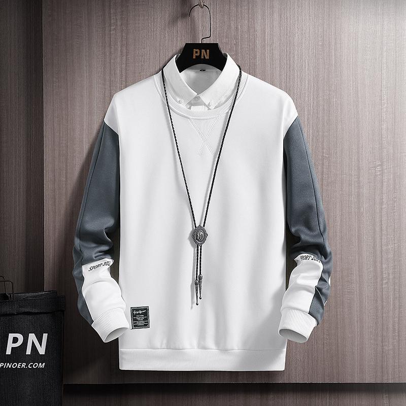 

Men s Color Block Raglan Sleeve Crew Neck Sweatshirt - Casual Long Sleeve Pullover Sleeve Patch Detail M