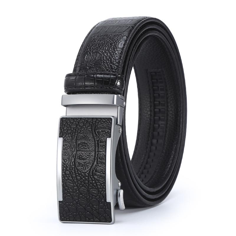 New Popular Leather Belt Men's Casual Business All-Match Comfort Click Belt Crocodile Pattern Pant Belt with Goods
