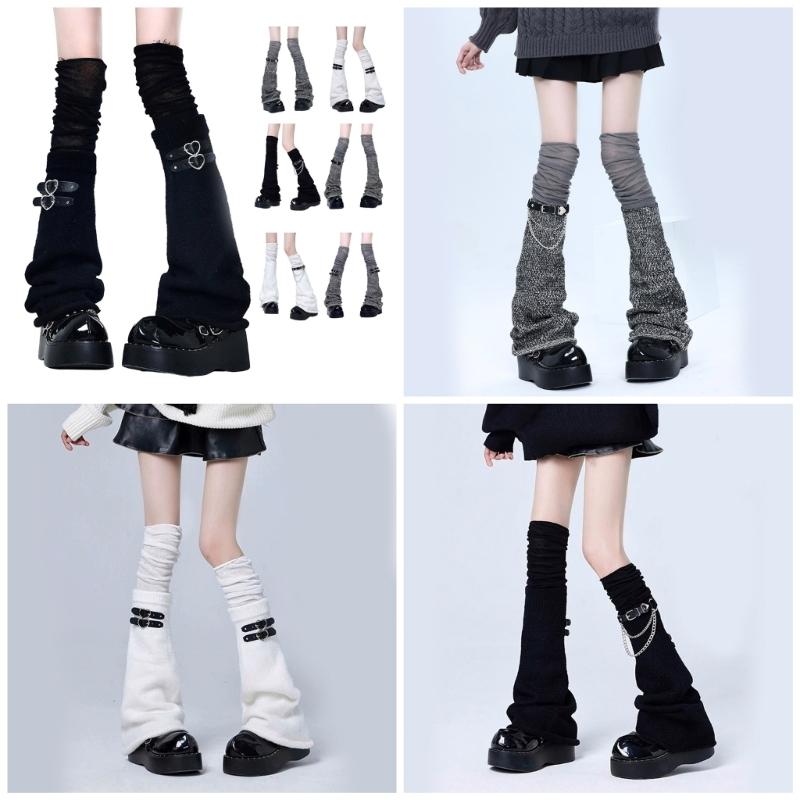 Calze Lunghe Estetiche a Coscia con Catena con Fibbia Harajuku Punk Scaldamuscoli Sopra il Ginocchio Calze Svasate per Donne