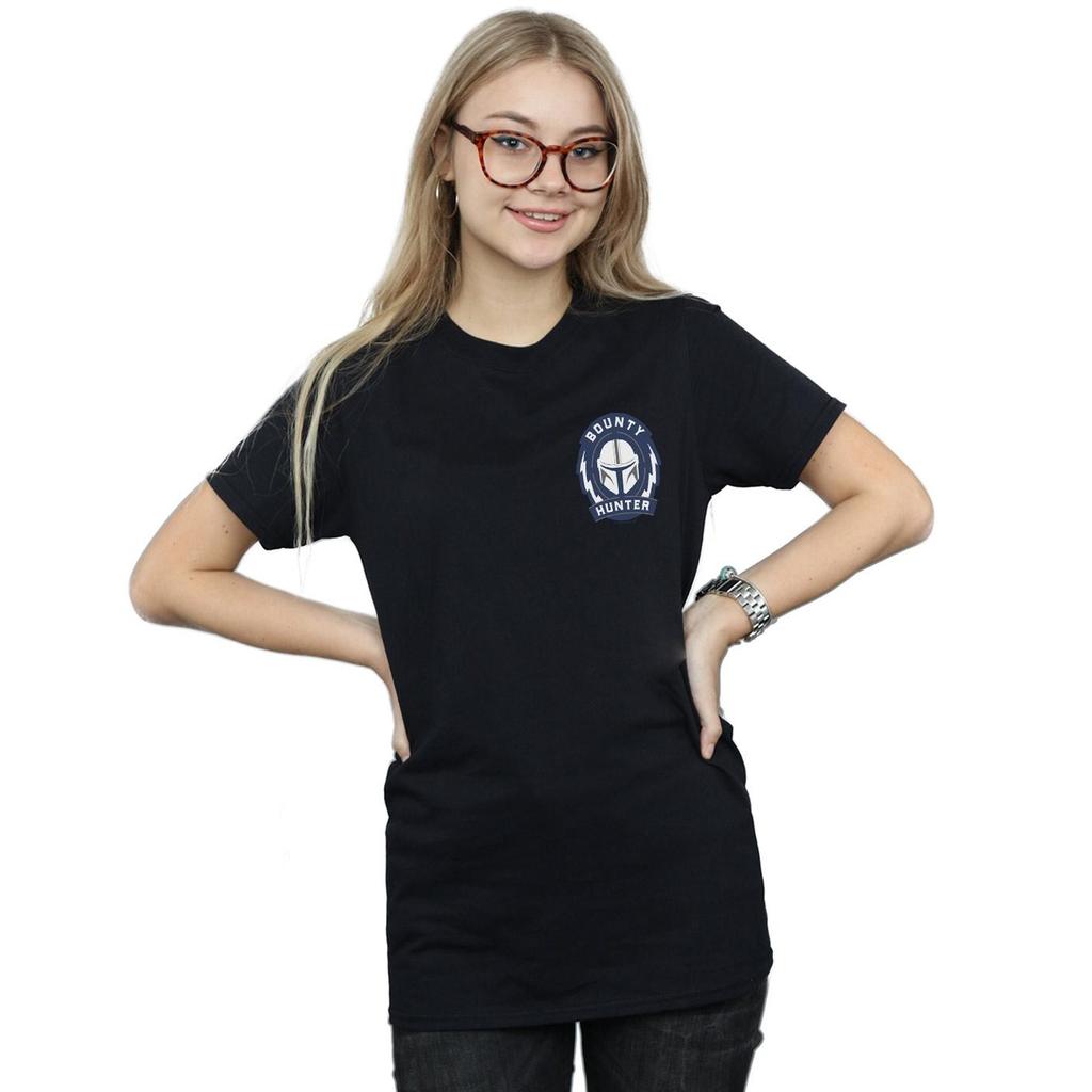 Star Wars Womens/Ladies The Mandalorian Bounty Hunter Badge Breast Print Cotton Boyfriend T-Shirt
