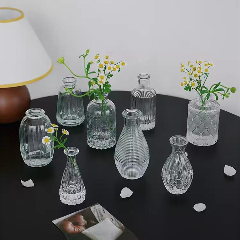INS Mini Glass Vase Transparent Hydroponic Plant Vase Desktop Ornaments Flower Vases for Centerpieces Home Wedding Party Decor