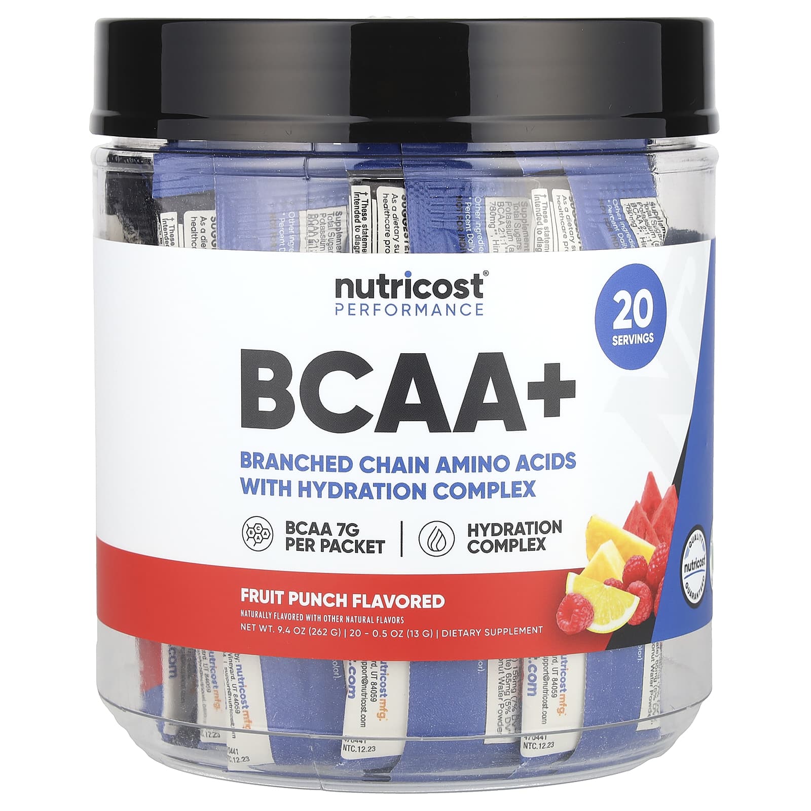 

Nutricost, Performance, BCAA+, Fruit Punch, 20 packs, 13 g (0.5 oz) each