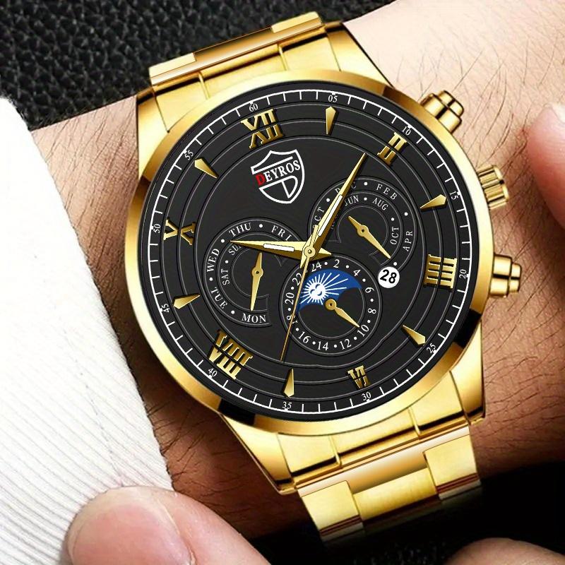 

DEYROS модные мужские часы роскошные мужские деловые повседневные часы из нержавеющей стали кварцевые наручные часы с датой мужские подарки золотой