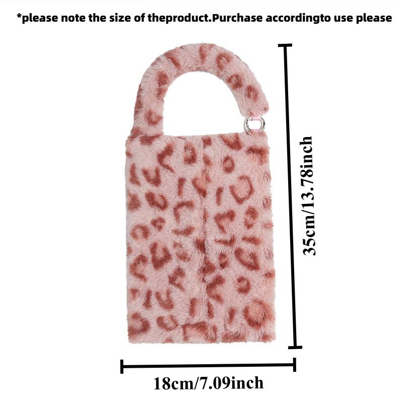 Leopard print car tissue box plush hanging car seat tissue box cute car interior decoration tissue hanging bag
