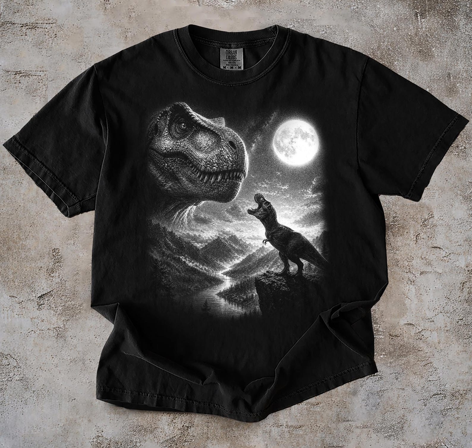 T-Rex Howling Moon Graphic Tee, Vintage Dinosaur Unisex Shirt, Streetwear T-Shirt 2XL