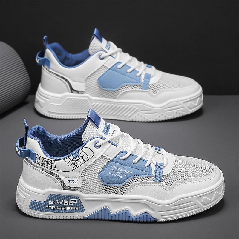 Fashion Color Matching College Style Casual Low-Top Board Shoes Mesh Thin Breathable Thick Sole Heightening Men'S Shoes