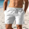 Men Solid Linen Blend Beach Short Elastic Waist Drawstring Casual Shorts