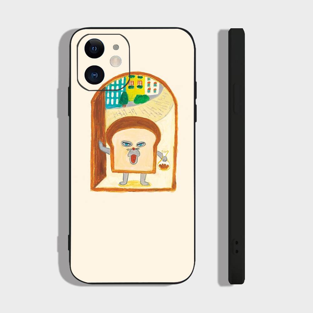 P-Picture Book Bread Phone Case For IPhone 17 Air 16 15 14 13 Pro Max 11 12 Black Silicone Cover