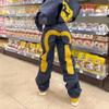 ZYLLO Gotisk Y2K Retro Streetwear Svarta Cargo Punk Vintage Kpop Tryck Vida Ben Denim Byxor