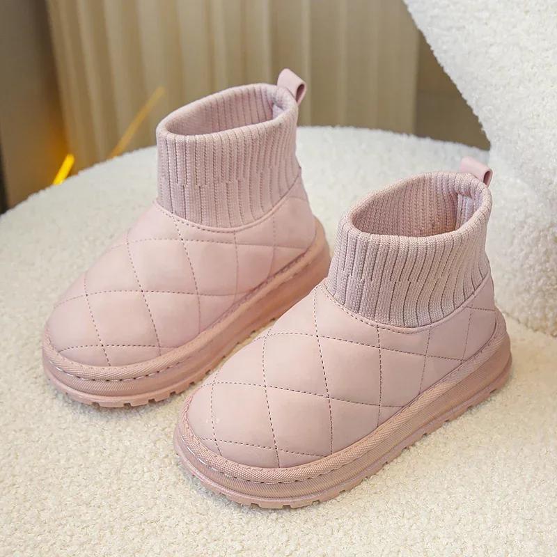 Children's Boots Sock Style Snow Boots Girls Short Boots Kids Cute Sewing Autumn Winter Warm Cotton Thermal Shoes for Boys