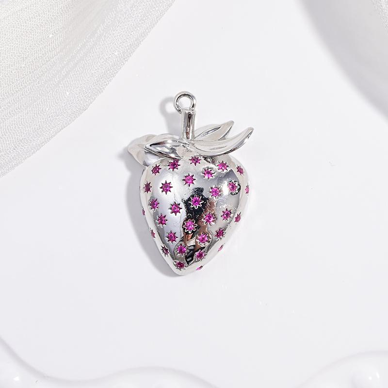 ZHUKOU Enamel Oil Drop With CZ Stone Strawberry Cherry Fruit Series Pendant DIY Handmade Jewellery Accessories:VD1654-1665