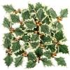 50/5Pcs Christmas Holly Leaves Artificial Red Berries Flower DIY Christmas Wreath Ornaments For Home Xmas New Year Decorations