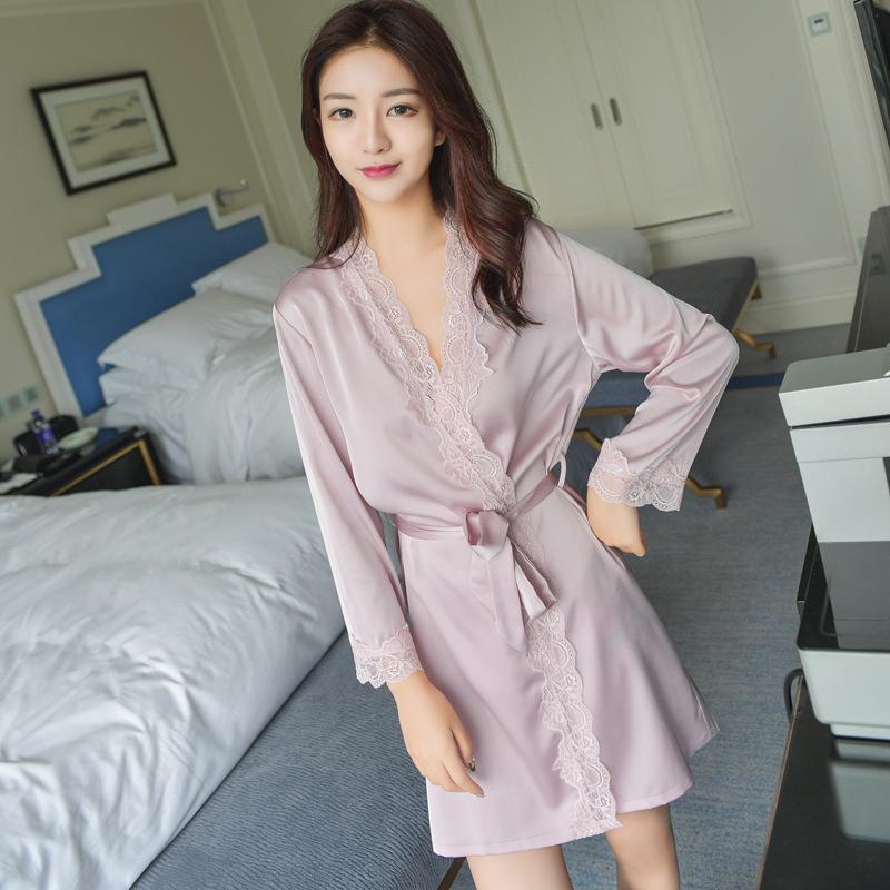 New Lace Silk Women's Two-Piece Nightgown & Robe Set – Long Sleeve, Sexy Summer Pajamas