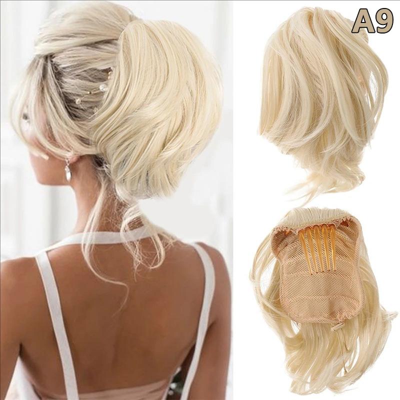Synthetic Messy Bun Women Straight Short High Ponytail Extension Synthetic Straight Claw Clip Chignon Natural Hairpieces