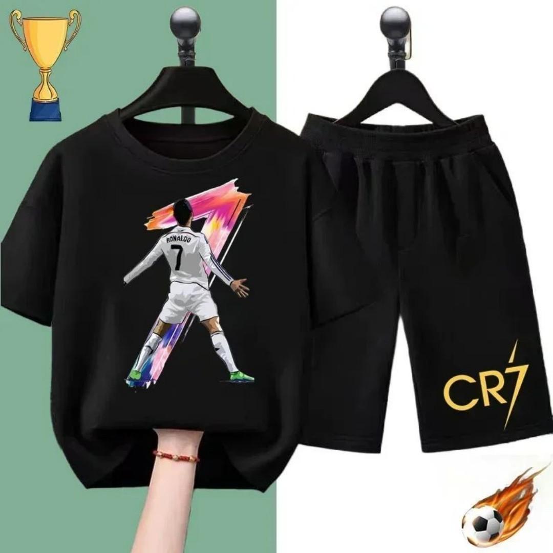 2026 Summer New Children s Set Football Star Children s Set Summer Short Sleeve and Shorts Boys and Girls 100