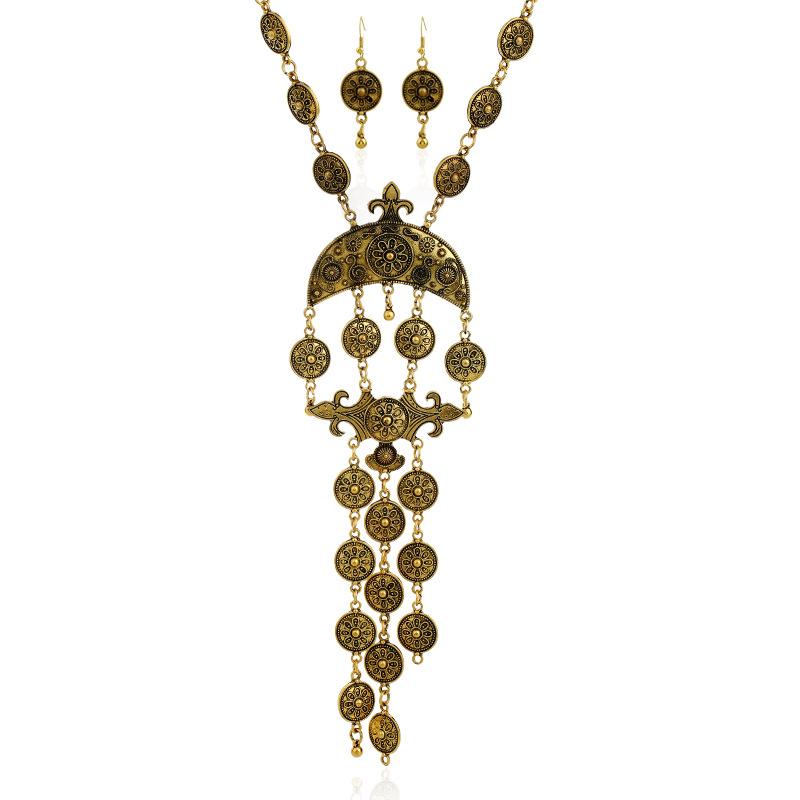 Luxury Temperament Pattern Coin Fringed Necklace Set