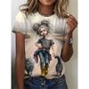 New Women's 3D Cartoon Pattern Short Sleeve T-Shirt Elegant Casual Crew Neck Top Quick Dry Breathable Trendy Fashion