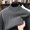 Mens Wool Blend Half Turtleneck Knit Sweater With Jacquard Warm Thick Long Sleeve Casual Pullover Winter