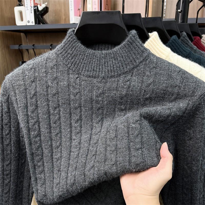 Mens Wool Blend Half Turtleneck Knit Sweater With Jacquard Warm Thick Long Sleeve Casual Pullover Winter