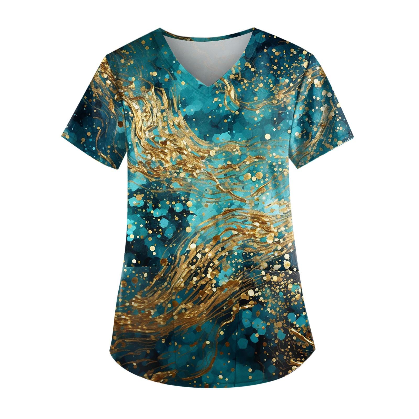 

Женский топ-карман с струящимся золотым принтом и имитацией пайеток XL зелёный