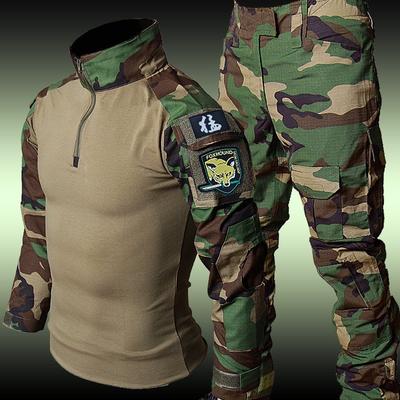 RU Camo Tactical Sets Men Outdoor Breathable Long Sleeve T Shirts + Multi-pocket Straight Cargo Pant 2 Pcs Suit Training Combat Set