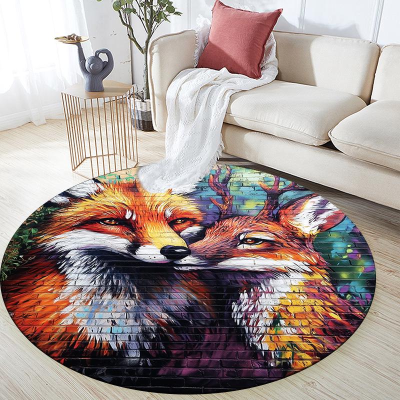City Fox,Round Area Rug,Carpet Rug for Living Room Bedroom Sofa Playroom Decor,Non-slip Floor Mat