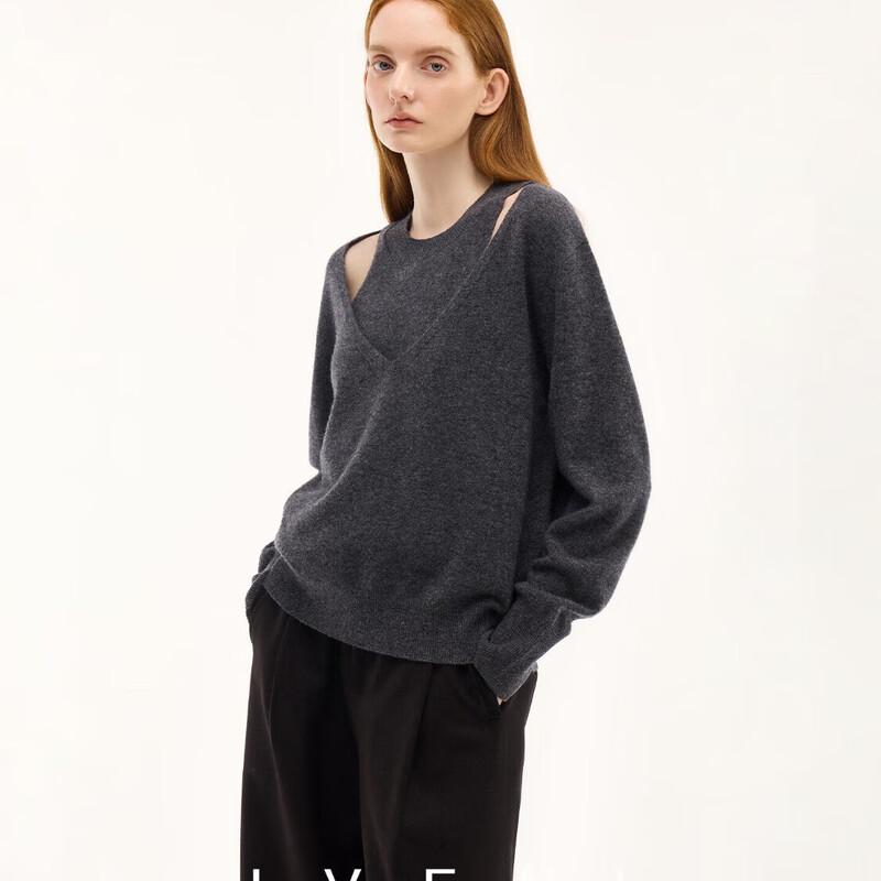 

iveni Women s Relaxed Off-Shoulder Faux Two-Piece Wool Knit Sweater M