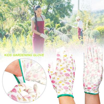 Pink Floral Pattern Work Gloves Nitrile Protective Mittens Kids Gardening Glove  Kids/Adult