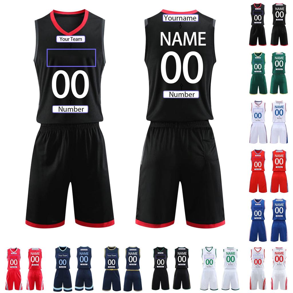 Men's Sleeveless V Neck Basketball Uniform Set Athletic Team Sportswear with Striped Side Panel Design for Training